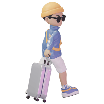 3D character carrying a suitcase png