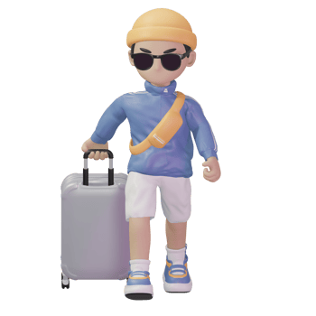 3D character carrying a suitcase png