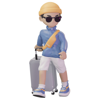 3D character carrying a suitcase png