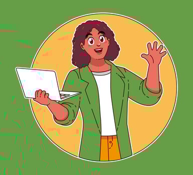 businesswoman with laptop, daily business practices, business management, remote work vector