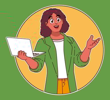 businesswoman with laptop, daily business practices, business management, remote work vector