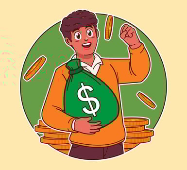 a man carrying a sack of money, big profit, extra income, business investment vector