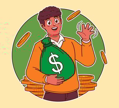 a man carrying a sack of money, big profit, extra income, business investment vector