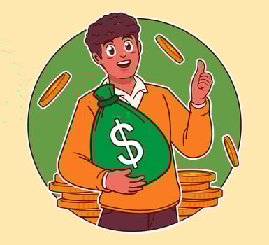 a man carrying a sack of money, big profit, extra income, business investment vector