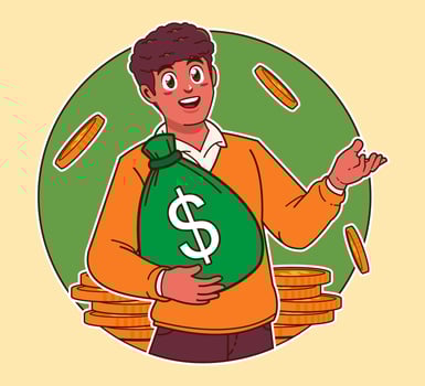 a man carrying a sack of money, big profit, extra income, business investment vector