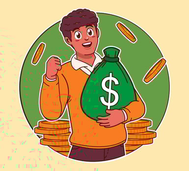 a man carrying a sack of money, big profit, extra income, business investment vector