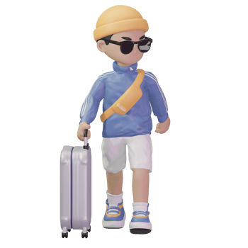 3D character carrying a suitcase png