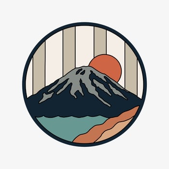 Nature mountain and big sun design for badge, sticker, patch, t shirt vector design
