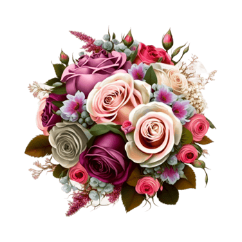 Outlined Leaves Decoration With Watercolor Flowers Bouquet. png