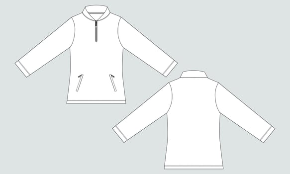 Long sleeve Sweatshirt technical drawing fashion flat sketch vector illustration template front and back views isolated on white background