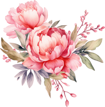 Pink Flowers wreath watercolor illustration. png
