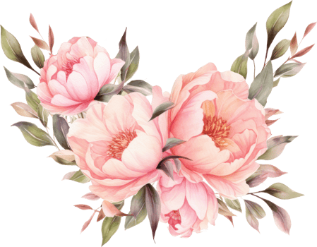 Pink Flowers wreath watercolor illustration. png
