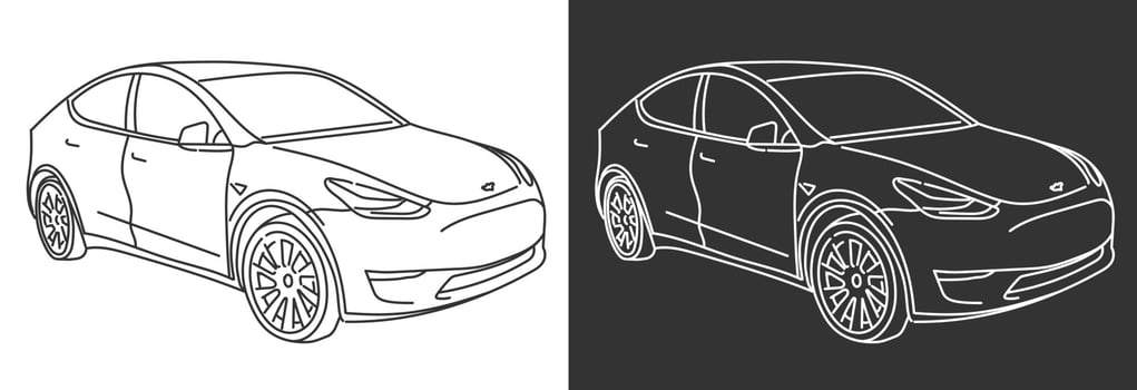 Line art illustration of modern sports car isolated on black and white for coloring book, t-shirt business brochures vector