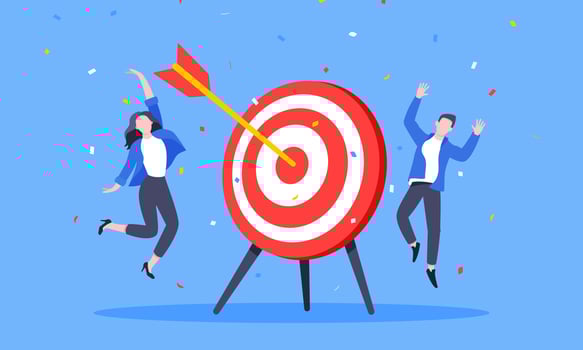 Goal achievement business concept sport target icon and arrows in the bullseye. vector
