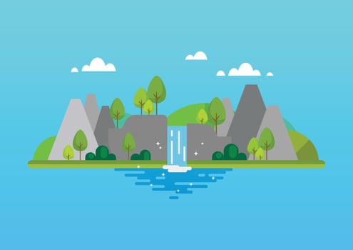 Waterfall mountain landscape flat style vector