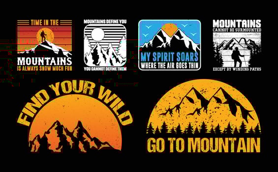 Mountain T shirt Design Bundle, Quotes about Traveling, Adventure T shirt, Hiking, Camping vintage T shirt design Collection vector