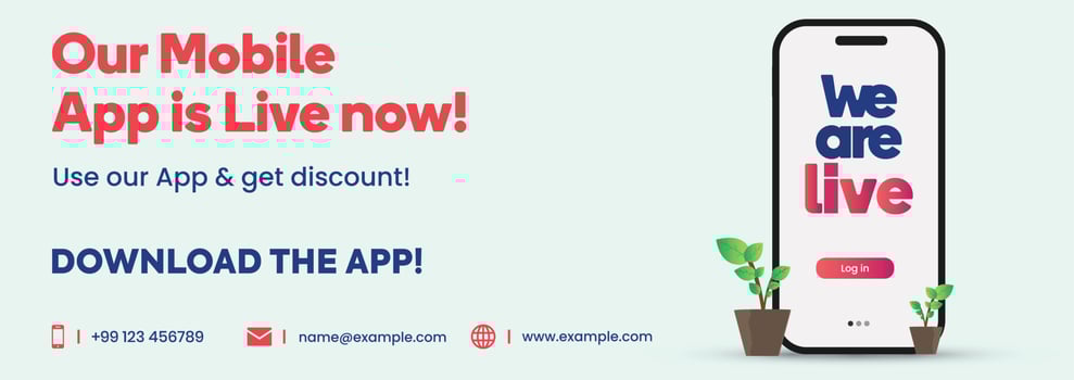 App launch cover. Mobile app is live now cover banner. Mobile application launch banner Join Us, Log in now. App launch. Use our app and get a discount. Download the app now. Launch marketing. vector