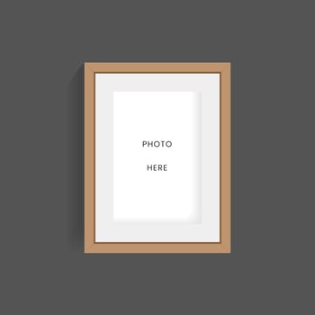A wood frame of photo on dark wall mock up design, Frame on the wall for photo place mock up vector illustration