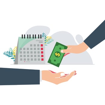 Boss pays the employee wages Salary payment, payroll concept vector illustration