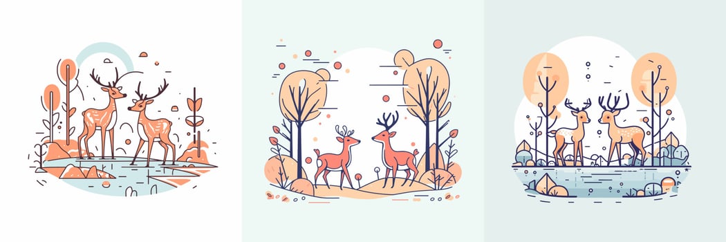Cute Deer set collection kawaii cartoon illustration vector