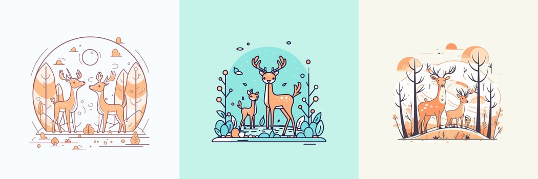 Cute Deer set collection kawaii cartoon illustration vector