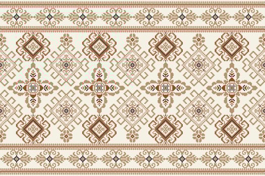 Geometric floral cross stitch embroidery on white background.ethnic oriental pattern traditional.Aztec style abstract vector illustration.design for texture,fabric,clothing,wrapping,decoration,scarf.