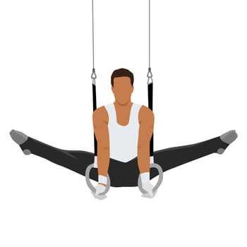 Man Gymnastics with rings set. Athlete in uniform. Flat vector illustration