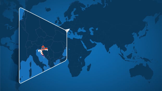 Location of Croatia on the World Map with Enlarged Map of Croatia with Flag. vector