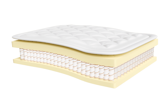 3d layered sheet material mattress with air fabric, pocket springs, natural latex isolated. 3d render illustration png