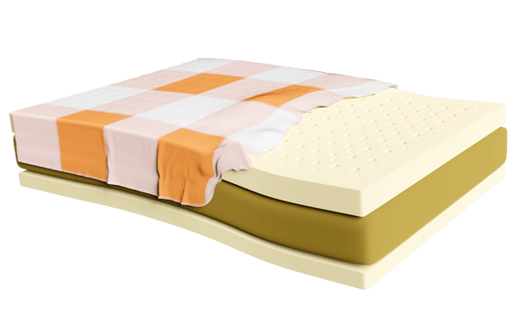 3d layered sheet material mattress with fabric, soft sponge, natural latex isolated. minimal abstract, 3d render illustration png