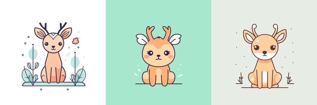 Cute Deer set collection kawaii cartoon illustration vector