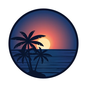 Dark palm tree Tropical beach at sunset vector