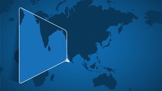 Location of Maldives on the World Map with Enlarged Map of Maldives with Flag. vector