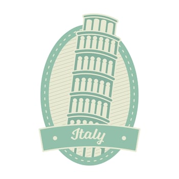 Pastel Green And Yellow Pisa Tower In Oval Frame For Italy Stamp Or Label Design. vector