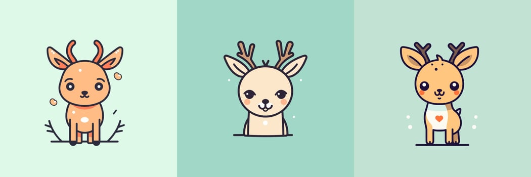 Cute Deer set collection kawaii cartoon illustration vector