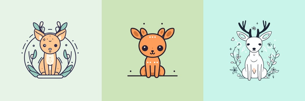 Cute Deer set collection kawaii cartoon illustration vector