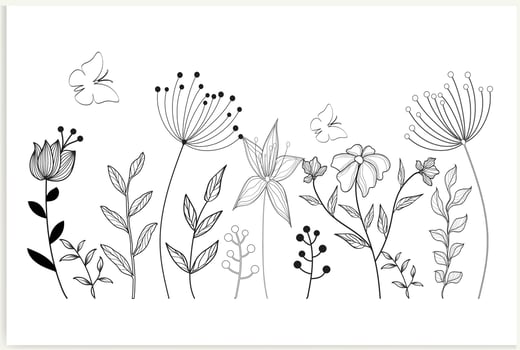 Set of vector vintage floral elements.Hand-drawn cute line art. Elements flowers, branches, swashes, and flourishes