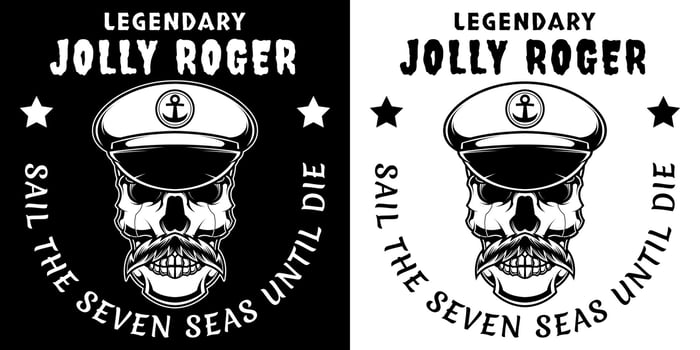 Black and White Vintage Illustration of a Skull Headed Captain Sailor with an Anchor vector