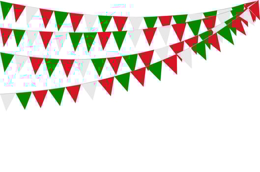 Italian republic day, 2nd June. Bunting Hanging Red White Green Flag Triangles Banner Background. Italy, Iran, Portugal, Lebanon, Belarus, Bulgaria, Mexico. Party, Fair, Christmas, New year, carnival. vector
