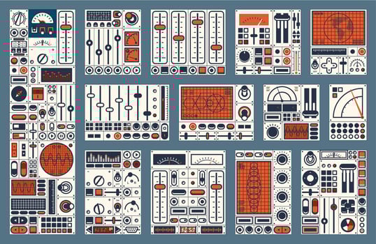 Retro dashboard. Control panel switch and buttons vector