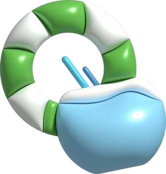 illustration 3D. Set of rubber rings and summer coconuts for design. png