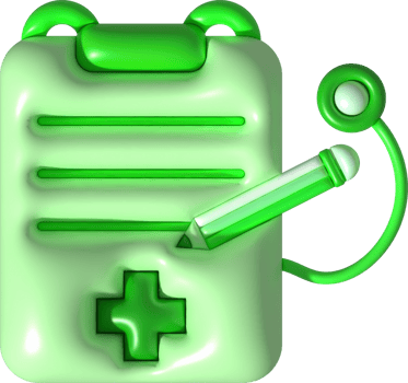 illustration 3d. checklist or patient history with stethoscope. Icon of patient treatment diagnosis information. png