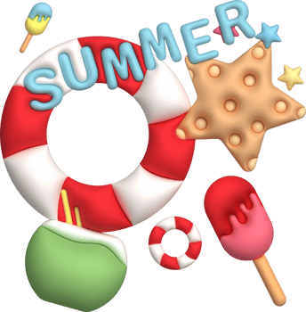 illustration 3d, icon set, starfish, ice cream, summer, for design png