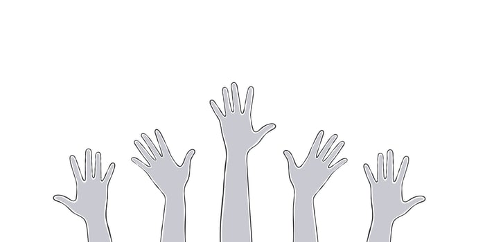 Hands. Set of silhouettes raised up different hands. Vector scalable graphics