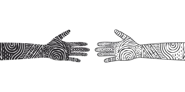 Hands with beautiful patterns. Silhouettes of different hands. Vector scalable graphics