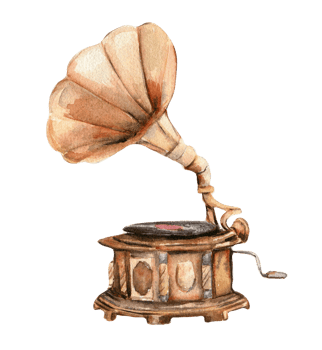 Watercolor illustration of old rusty gramophone. An old rusty enamel element. png