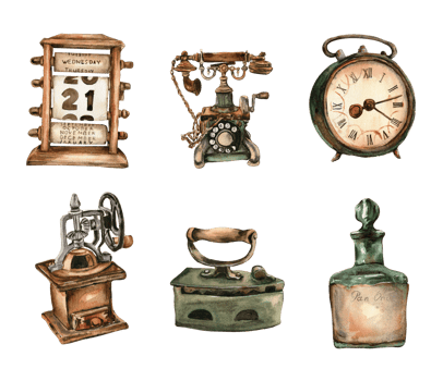 Watercolor illustration set of old rusty elements. png