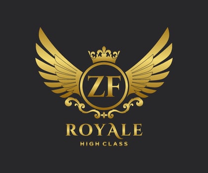 Golden Letter ZF template logo Luxury gold letter with crown. Monogram alphabet . Beautiful royal initials letter. vector