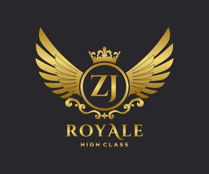 Golden Letter ZJ template logo Luxury gold letter with crown. Monogram alphabet . Beautiful royal initials letter. vector