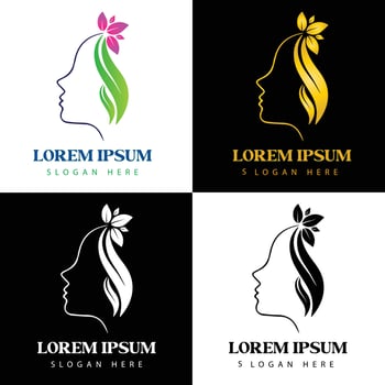 Woman Face With Pink Flower Beauty Salon Set Logo Design vector
